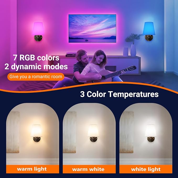 YHCDLAMP Peel and Stick Wall Sconces, No Drilling Stick On Wall Sconce, Wireless Battery Operated Wall Lights, Adhesive Wall Lamp with 10000mAh Battery Bulb for Bedroom Living Room Decor