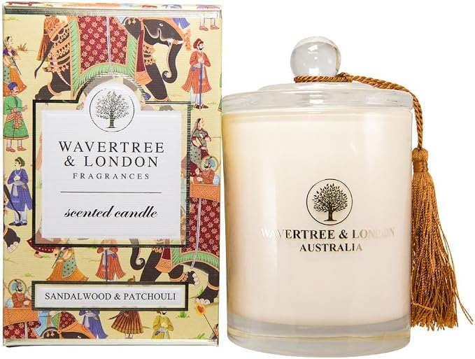 Wavertree & London Organic Sandalwood & Patchouli Scent Soy Wax Candle | Non Toxic 100% Cotton Wick Triple Scented Pure Natural Soy Wax Candles, Hand Poured in Australia | 60 Hours Burning, 11.66 Oz
