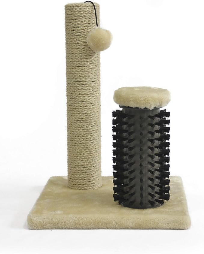 Amazon Basics Cat Scratching Post with Self Groomer for Indoor Cats & Kittens, Small (16.5" H), Beige