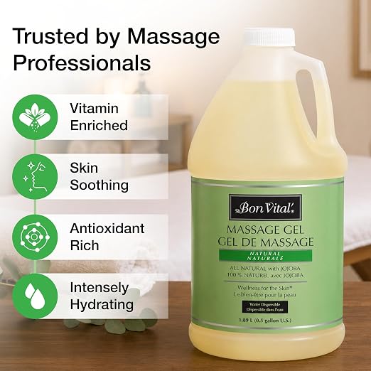 Bon Vital' Naturale Massage Gel, 1/2 Gallon, Hypoallergenic & Paraben-Free, Natural Massage Lotion Alternative with Botanical Extracts, Lightweight & Non-Greasy Formula, for Sensitive Skin
