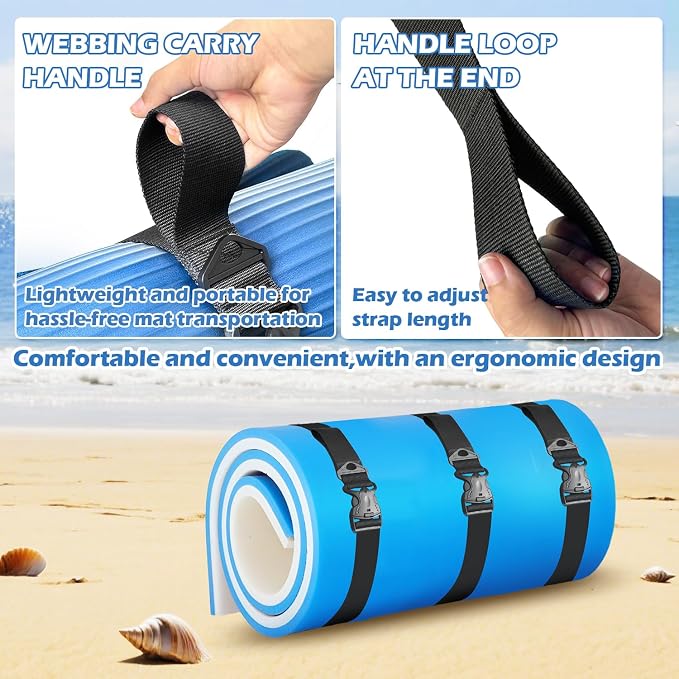 3 Pcs Floating Mat Straps with Quick-Release Double Lock Buckle, Multifunctional Floating Water Mat Straps with Hole Buckle & Carry Handle for Baby Crawling Mat, Yoga, Camping