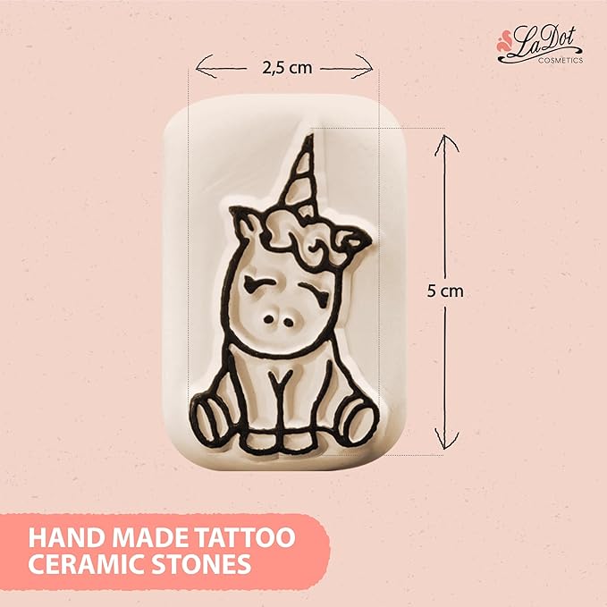 LaDot Temporary Tattoo Stamp– Easy-to-Use Reusable Ceramic Skin Stamp for Creating Custom Temporary Tattoos – Fun Body Art Tool for Parties, Events, and Festivals (Unicorn, Medium)