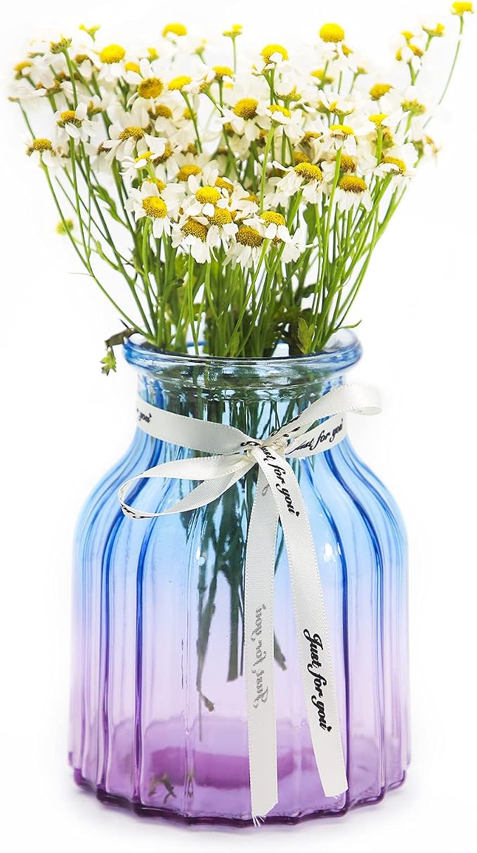 Glass Vase, Gradient Multicolor Flower Vase for Weddings, Events, Decorating, Arrangements, Flowers, Office, or Home Decor