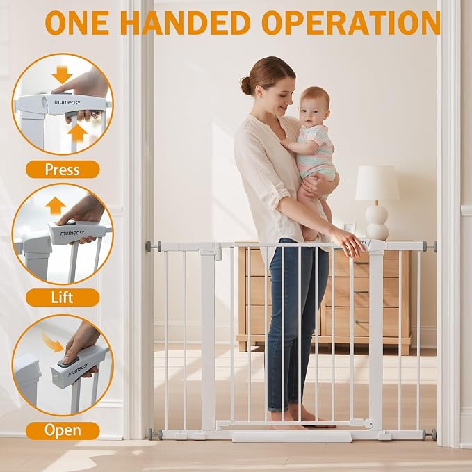 Mumeasy 29.7-43" Baby Gate for Stairs & Doorways, Pressure Mounted Dog Gate