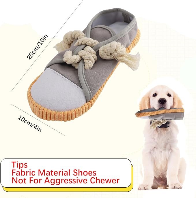 vocheer Dog Chew Toy, Dog Toys to Keep Them Busy Durable Teething Shoe Interactive Squeaky Puppy Toy,Small,Medium Breze, Machine Washable(Grey)