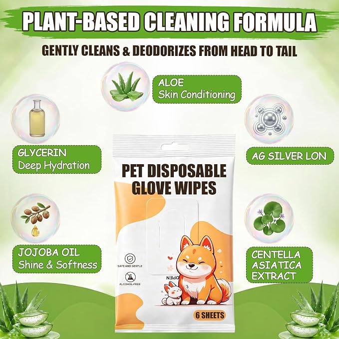 Irenare 6 Pack / 150 Pcs Pet Glove Wipes Bulk for Dogs and Cats, No-Rinse