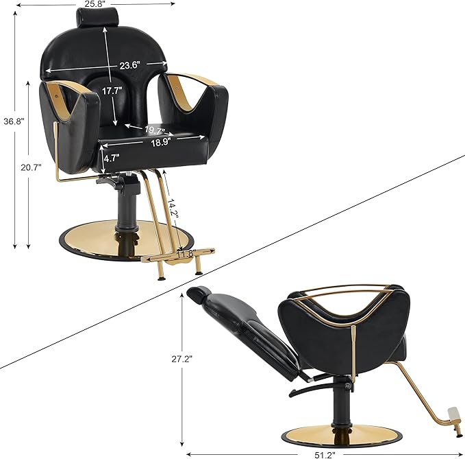 BarberPub Luxurious Classic Barber Chair Hydraulic Pump Recline Beauty Spa Styling Salon for Hair Stylist Equipment 9578(Black)