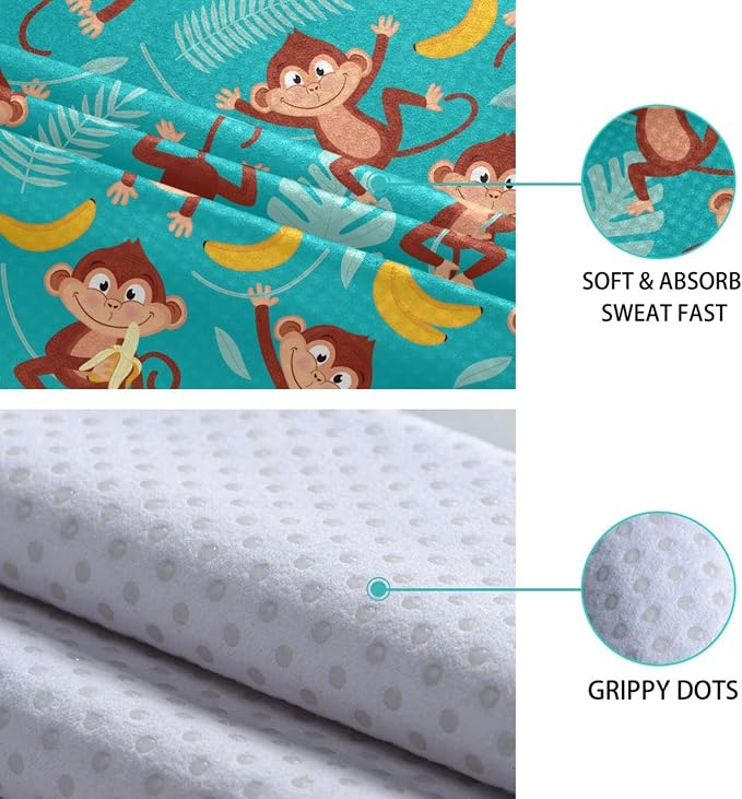 Monkey Banana Yoga Mat Towel Non Slip Soft Sweat Absorbent Hot Yoga Mat Towel, for Hot Yoga, Pilates and Workout-73 x 27 Inch
