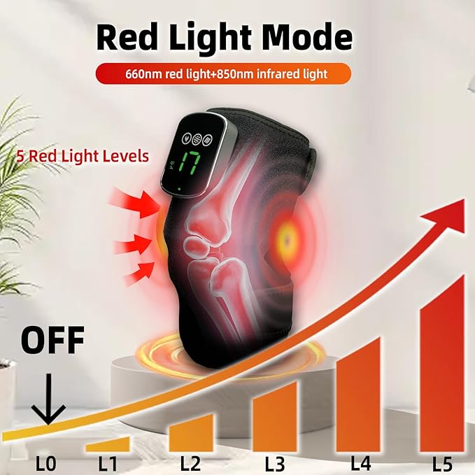 Red Light Therapy for Knee & Elbow, Vibration & Heated Massage for Knee Brace,660nm&850nm Red Light Therapy, Heated Device for Joint, Elbow, Shoulder Pain Relief
