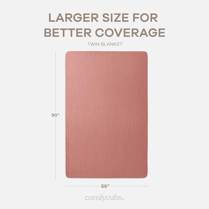 Comfy Cubs Adult Muslin Blanket 90x66” Twin Swaddle Blankets, Dusty Rose | 6 Layer Soft, Breathable & Lightweight Muslin Adult Blanket - Machine Washable & Designed in the US Bedding for All Seasons