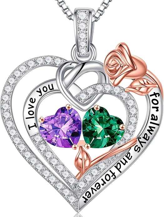 Iefil Valentines Day Gifts for Her Wife - 925 Sterling Silver Double Birthstone Necklace, Anniversary Birthday Gifts for Women, Jewelry Gift for Wife Girlfriend Mom Her