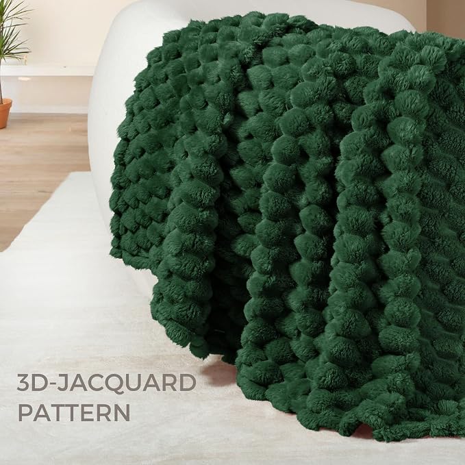 Whale Flotilla Soft Fleece Queen Size Bed Blanket 3D Jacquard Emerald Green | Lightweight Breathable Coverlet Bedspread for All Seasons, Super Cozy Plush Fluffy Fuzzy Decorative Blanket for Bed, 90"x90"