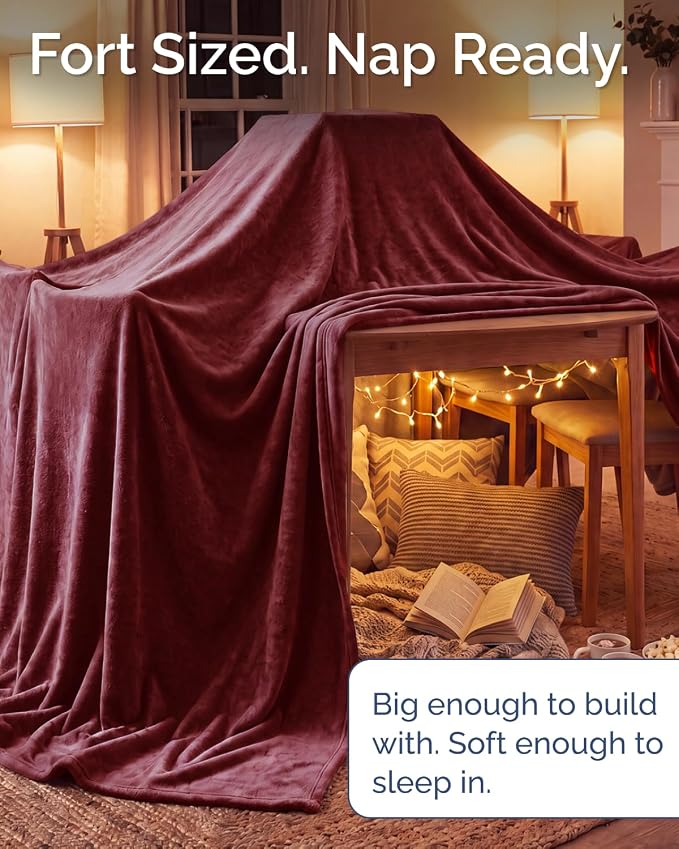 Ultra Soft Fleece Blanket Oversized King Size - Flannel Fleece Luxury Blanket - Lightweight for Couch Bed Chair - Thick, Warm and Breathable - All Season Cozy, Burgundy