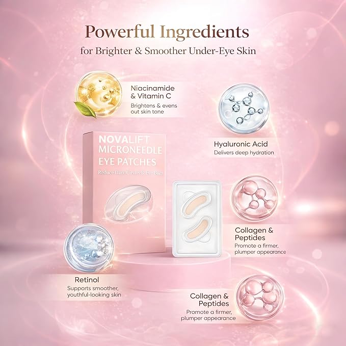 LUMINE NOVALIFT MicroGlow Eye Patches – Under Eye Patches with Hyaluronic Acid for Dark Circles & Fine Lines – Forehead & Smile Line Patches (2 Boxes, 6 Pairs Total)