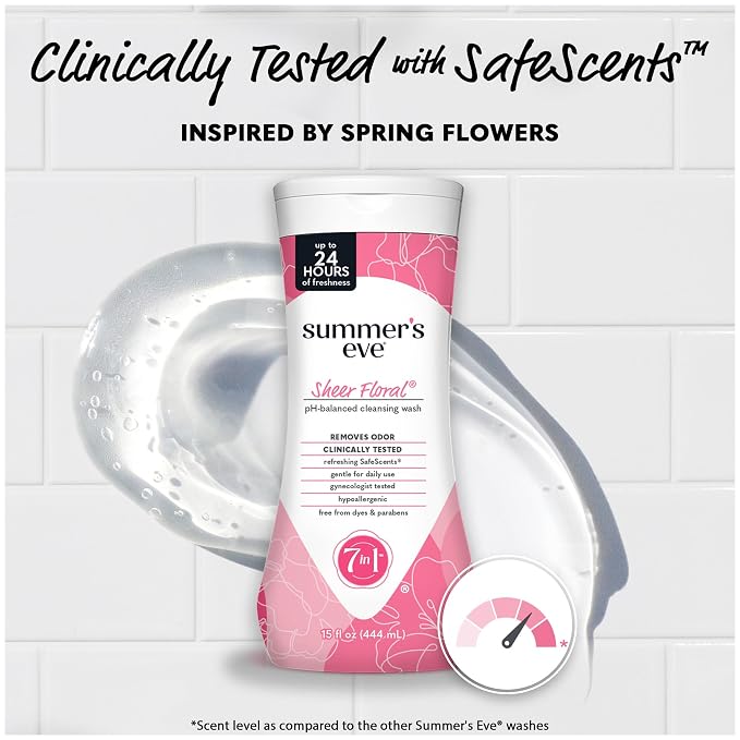Summer's Eve Feminine Wash, Sheer Floral, Daily pH-Balanced Body Wash for Women, Feminine Care to Remove Vaginal Odor, Gynecologist Tested, 15 Fl Oz (Pack of 3)