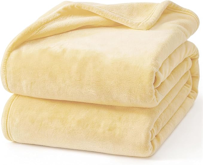 Hansleep Queen Bright Yellow Fleece Blanket, Soft Flannel Bed Blanket | Fuzzy Cozy Blanket 90x90 Inches, Multi-use for Bed, Sofa, Couch, Travel, Camping, All Season Warm Lightweight Cover