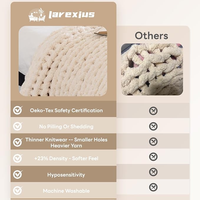 Chunky Knit Blanket - Luxury Soft Cozy 50 * 60 Throw Blanket,100% Woven Blanket Rope Knot Throw Blanket for Couch, Sofa, Home Decor, Gift - Machine Washable (Cream, 50 * 60)