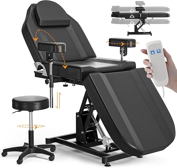 Electric Tattoo Chair Bed for Client Motorised Height Adjustment Facial Chairs for Esthetician Bed Professional Beauty Spa Chair Massage Table for Lash Extensions