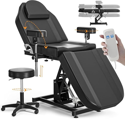 Electric Tattoo Chair Bed for Client Motorised Height Adjustment Facial Chairs for Esthetician Bed Professional Beauty Spa Chair Massage Table for Lash Extensions
