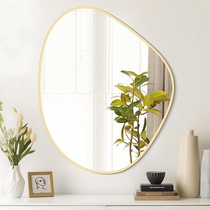 Asymmetrical Mirror, Irregular Wall Mirror for Bathroom, Abstract Wall Mirrors Decorative for Bedroom Living Room Entryway Hall, Mirrors for Wall Decor 28" H x 23" W, Gold