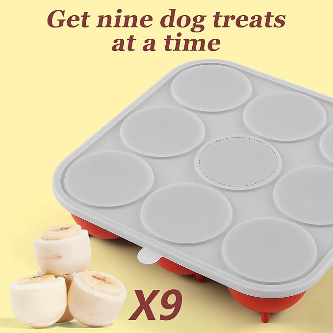 9-Cavity Silicone Frozen Dog Treat Mold with Lid for Woof Pupsicle & Power Chewer Pupsicle Large 25-75lbs,Reusable Frozen Dog Treat Tray Mold for Pupsicle