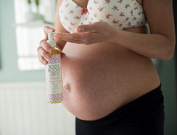Body Boost Lavender Stretch Mark Oil 8oz- Repair Stretch Marks and Scars- Pregnancy and Nursing Safe- Vegan