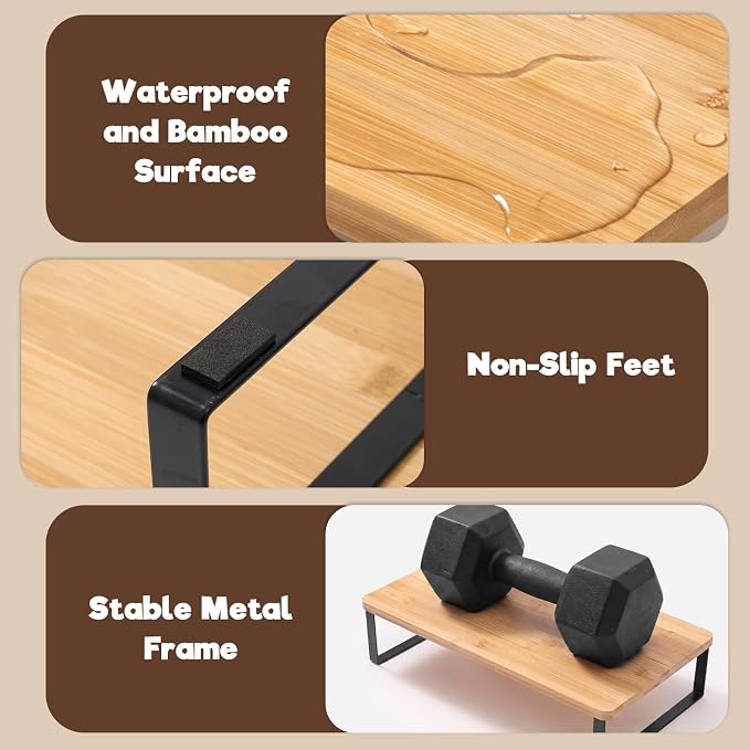Bamboo Wood Cat Food Stand for Automatic Cat Feeder and Bowls | Non-Slip Metal Frame Elevated Cat Bowls Stand 15.7'' x 9.1'' Tabletop Fit Most Automatic Feeders, Raises Feeder/Bowl by 3.5''