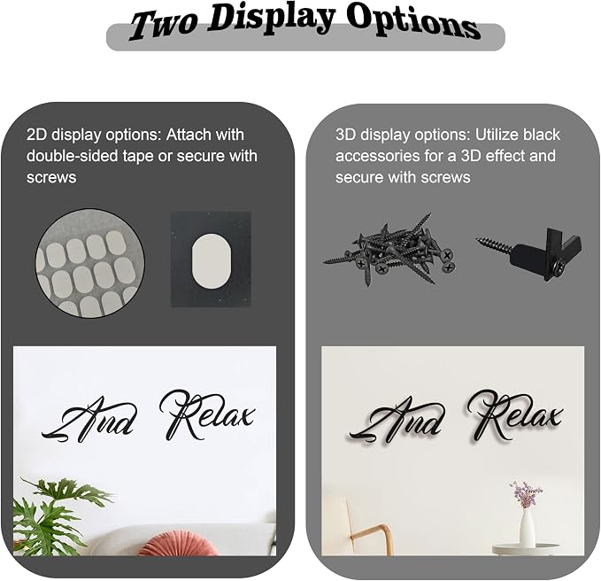 And Relax Metal Wall Art, 3D Black Letter Sign for Bathroom & Spa Decor | 3D black metal "And Relax" letter sign, calming spa-inspired decor for bathrooms, bedrooms, or zen spaces