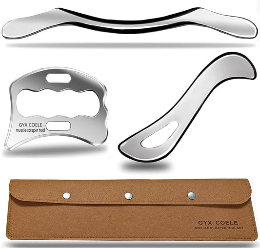 Muscle Scraper Tool Set, Stainless Steel IASTM Kit, Scraping Massage Tools for Physical Therapy, 3 Piece for Fascia Release