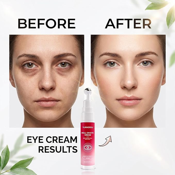 Roll-On Eye Cream with 360° Cooling Roller, Depuffing Gel with Collagen, Hydrating Under Eye Cream Reduce Puffiness, Dark Circle, Fine Lines & Bags, Moisturizing Treatment Serum, 0.5 Oz