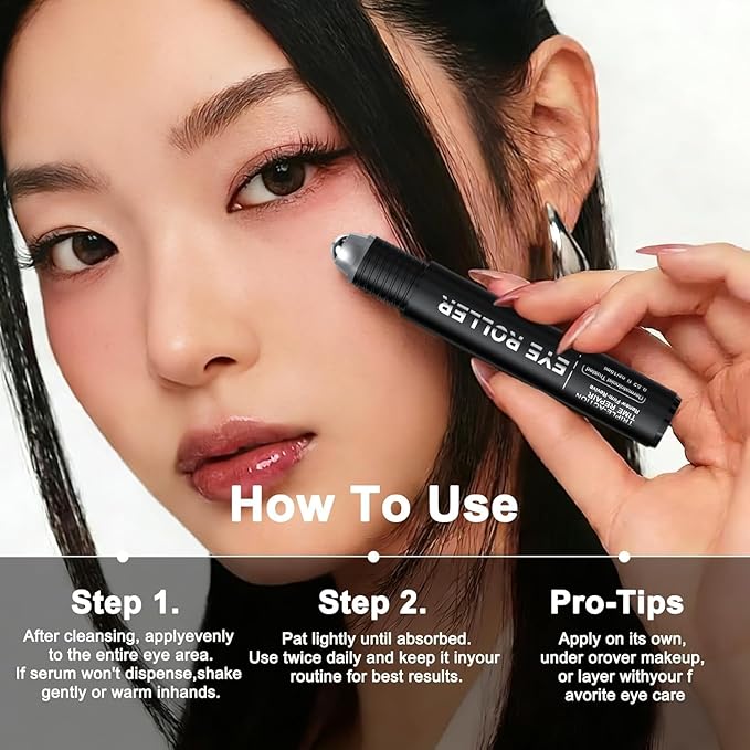 Loxadz Under Eye Brightener Serum with Cooling Rollerball, Zero Irritation Retinol Eye Cream for Puffy Bags, Fine Lines and Wrinkles, Hydrating Massage Roller for Dark Circles, 0.52 fl.oz