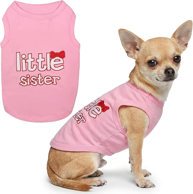 Parisian Pet Dog Shirt - 100% Cotton Shirts for Small Dogs - Pink Sleeveless Girl Pet Clothes - Lightweight and Breathable Puppy Clothes - Stretchy Dog Apparel for Little Sister Dogs