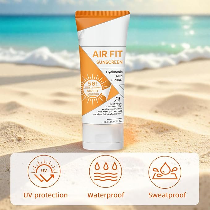 Air Fit Sunscreen Korean SPF 50 - Face & Body Sunscreen with Hyaluronic Acid, Lightweight, Non-Greasy, Moisturizing Sun Cream, Broad Spectrum UVA/UVB Protection (1)