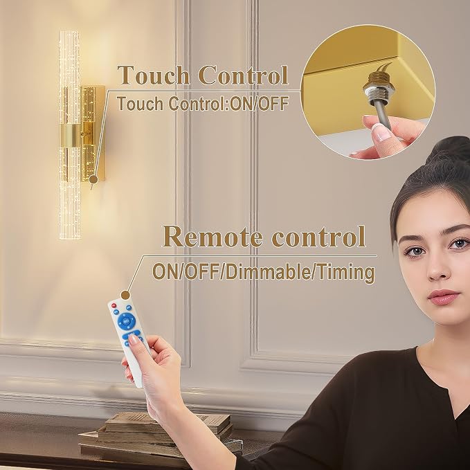 camuucci Battery Operated Wall Sconces Set of 2, Rechargeable Wall Lights | 12000mAh Long-Lasting Battery,Dimmable Cordless Sconce,No Wiring Needed for Bedroom,Living Room,Gold 15.3-Inch