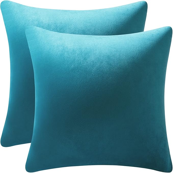 Throw Pillow Covers 22x22 Turquoise: Pack of 2 Cozy Soft Velvet Square Modern Luxury Decorative Throw Pillow Cases for Sofa Couch Living Room Bed Home Decor