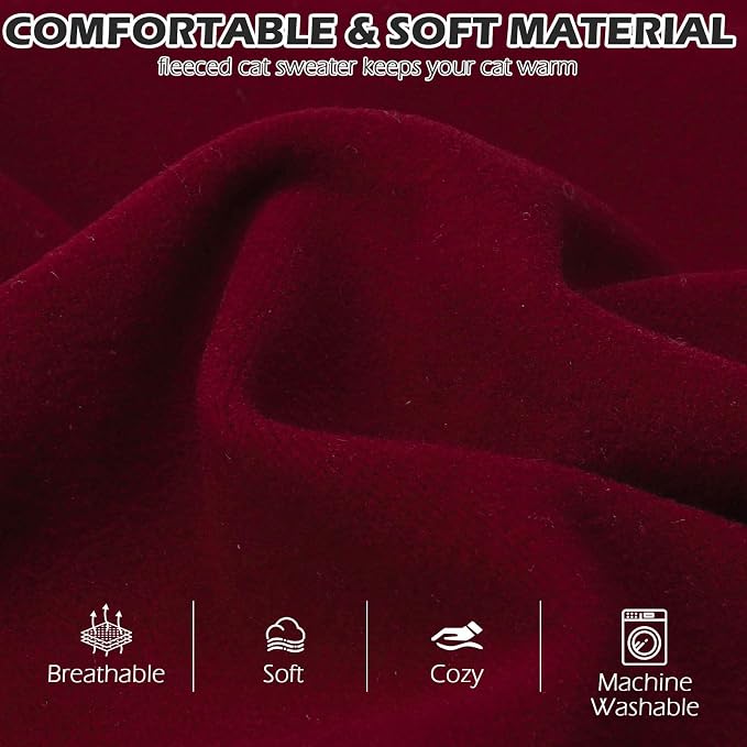 Cat Sweater Warm Fleece Pet Clothes for Cats Only | Soft Cat Vest Puppy Hoodie Coat, Fall Cold Winter Sweatshirt Pullover Clothing also for Small Dogs, Wine Red L