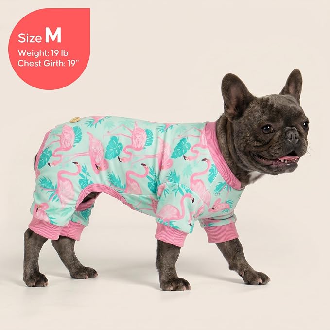 KYEESE Velvet Dog Pajamas for Small Dogs Soft Onesie Shirt, Flamingo | 4-Way Stretch, Lightweight & Breathable, Reduces Shedding, Gentle on Sensitive Skin, Recovery Support, Easy Potty Breaks