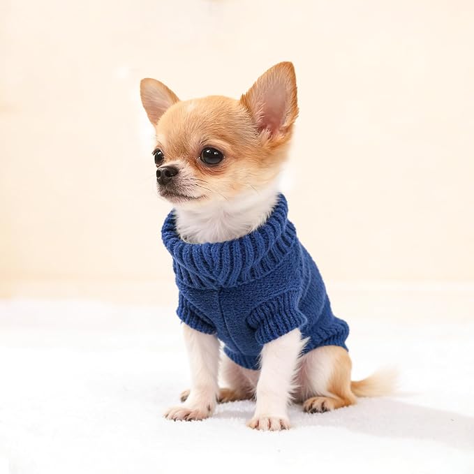 2 Pieces Dog Sweater for Small Dogs Winter Warm Dog Knitted Sweaters Cute Puppy Clothes for Chihuahua Teacup Yorkie Pet Cat Knitwear Turtleneck Thick Clothing XX-Small(0.9~2.4lbs)