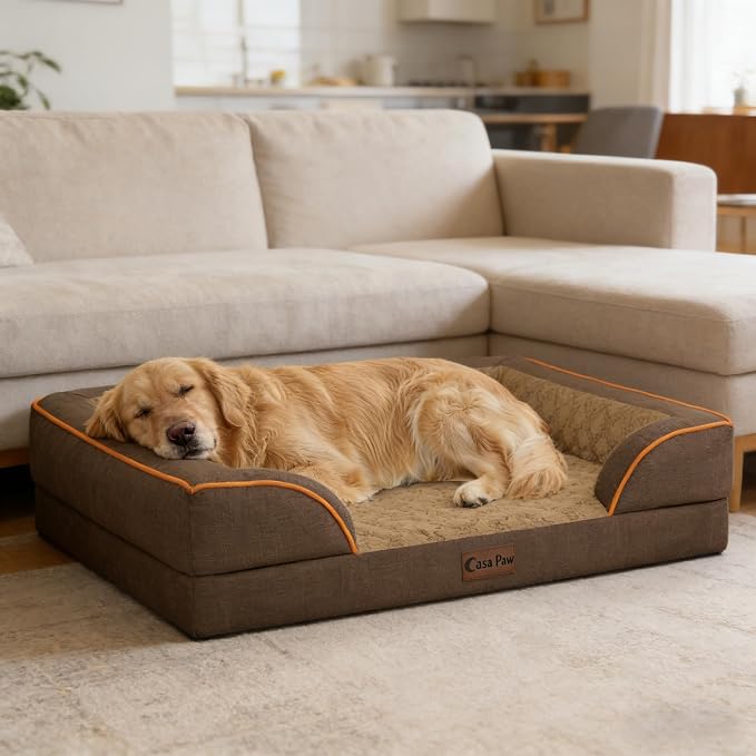 Waterproof Orthopedic Dog Bed for Extra Large Dogs, 53x42in, Brown | Orthopedic Foam Relieves Joint Pressure, Bolsters Supports Head And Neck, Washable Cover, Non-Slip Bottom