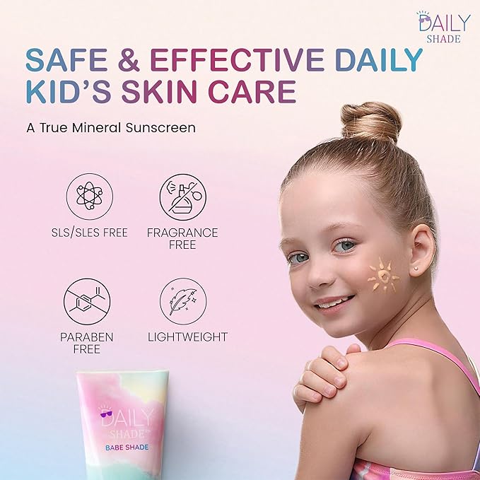 Babe Shade Kid's Tinted Mineral Sunscreen for Face & Body with SPF 30 - Non-Nano Zinc, Reef Safe, Travel Size, Water Resistant & Hypoallergenic Skin Care for All Types of Skin Tone - 90ml