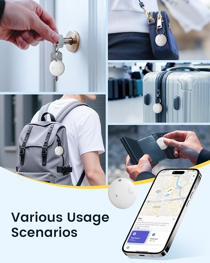 Air Tracker Tags-4 Pack, Smart Bluetooth Tracker Works with Apple Find My (iOS Only), Item Finder Key Finder with Replaceable Battery, Tracker Tag Locator for Keys, Luggage, FireWire Port Card (White)