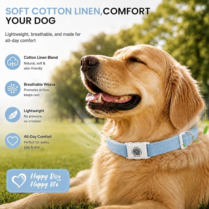 AirTag Dog Collar with QR Code ID, Dog Collar with Air Tag Holder, Blue, S