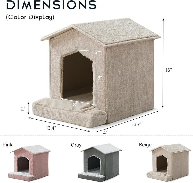 Cat Beds for Indoor Cats,Cat Houses,Cat Cave with Orthopedic Cushion,Foldable Cat Condos,Hideaway,Shelter,Beige Cat Tent for Small Dogs and Rabbit,Squirrel