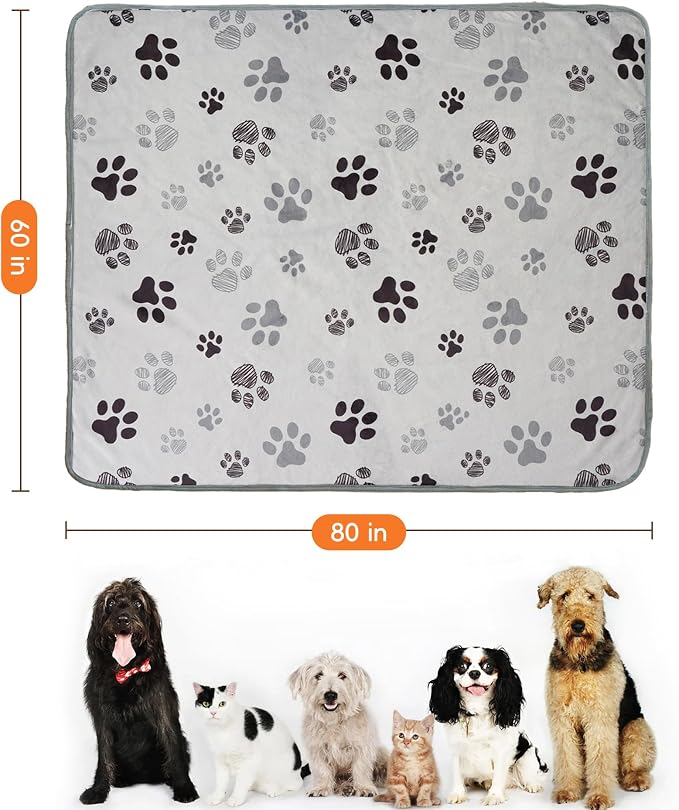 Washable Waterproof Dog Blankets for Large Dogs 60"x80" | Soft Fluffy Pet Blanket for Couch Sofa Car Crate Bed Protector, Reversible Sherpa Fleece Dog Blanket, Light Grey-Paws