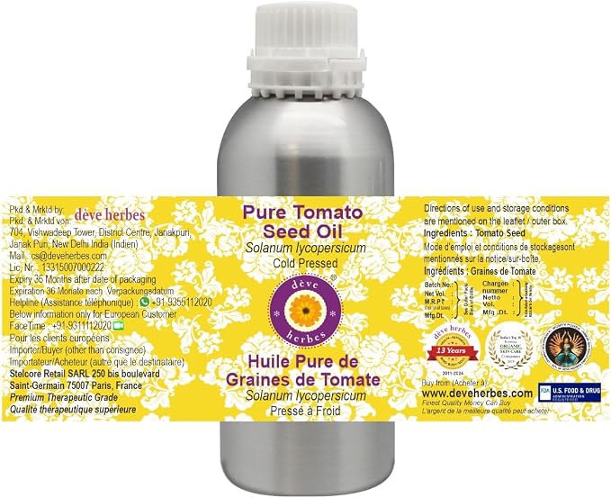 Deve Herbes Pure Tomato Seed Oil (Solanum lycopersicum) Cold Pressed 300ml (10 oz)