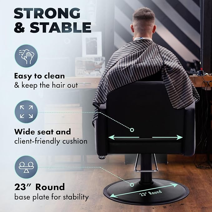 Buy-Rite Onyx Modern Black Hair Stylist Chair for Professional Salons, Open Back, Inclined Seat, Rounded Arms, Premium Vinyl Upholstery, Durable Steel Frame & Footrest, NIN-6610