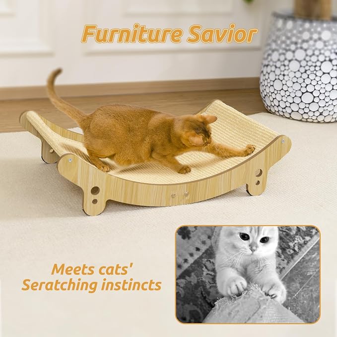 27.6" Sisal Cat Scratcher Bed Natural Sisal Wooden Cat Furniture | Cat Scratchers for Indoor for Scratching Pad Cat Chair Natural Sisal Scratch Post for Large Cats Scratcher Lounge(Large)