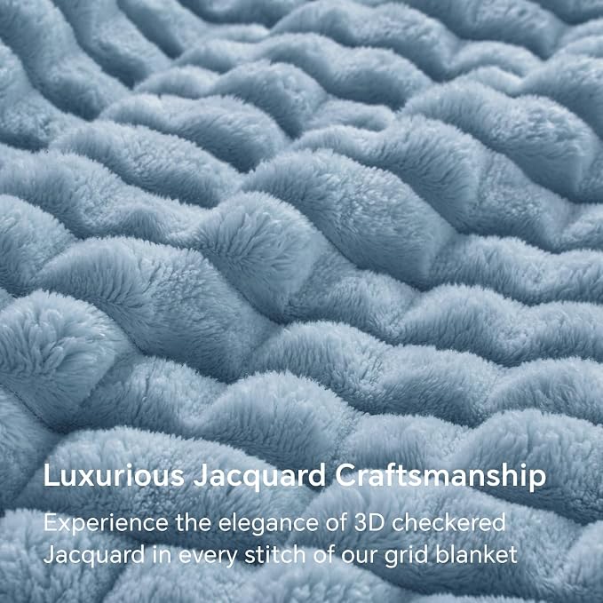 BEDELITE 3D Checked Blue Fleece Throw Blanket for Couch, 50x60 Inches | Soft Warm Fuzzy Fluffy Blanket for Bed Sofa, Lightweight Plush Cozy Blankets for Home Room Decor, Gift for Women, All Season