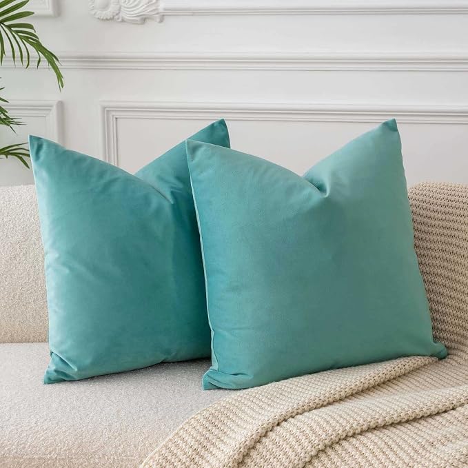 18x18 Velvet Throw Pillow Covers Set of 2 for Couch Bed Sofa,Teal Green | Decorative Soft Cushion Covers with Invisible Zipper for Living Room Bedroom Home Decor