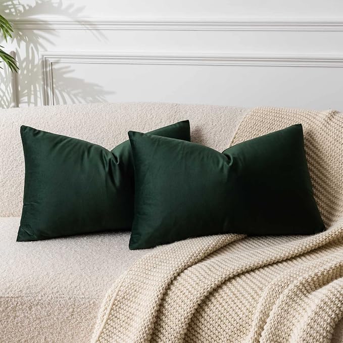 12x20 Lumbar Throw Pillow Covers Set of 2 for Couch Bed Sofa,Army Green | Decorative Soft Velvet Cushion Covers with Invisible Zipper for Living Room Bedroom Home Decor Christmas